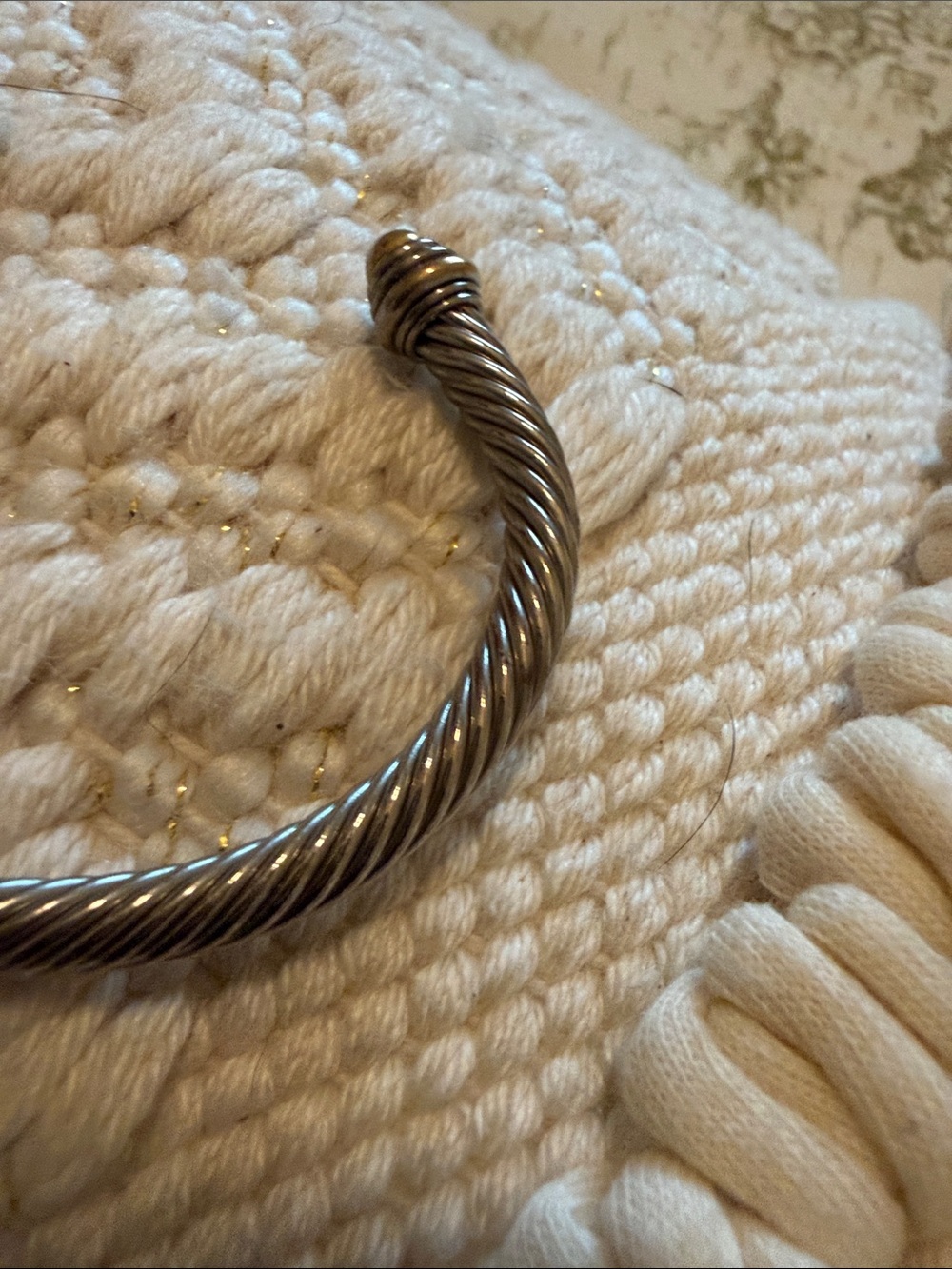 Silver Twisted Cable Cuff Bracelet with Gold Accents - Silver/Gold - Picture 3 of 6
